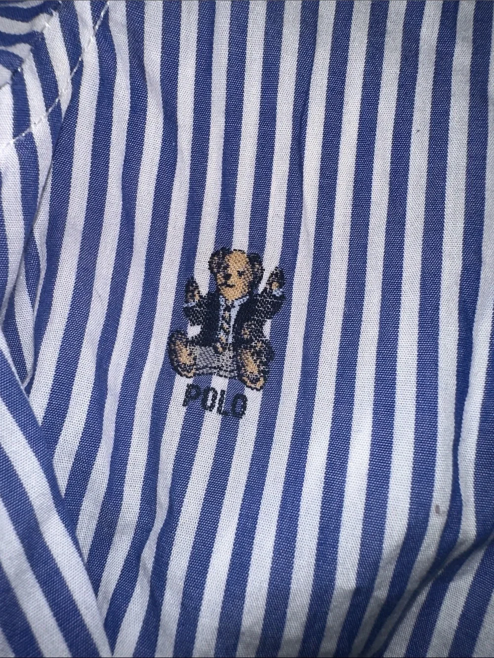 Ralph Lauren Blue and White Striped Button-Down Shirt with White Collar